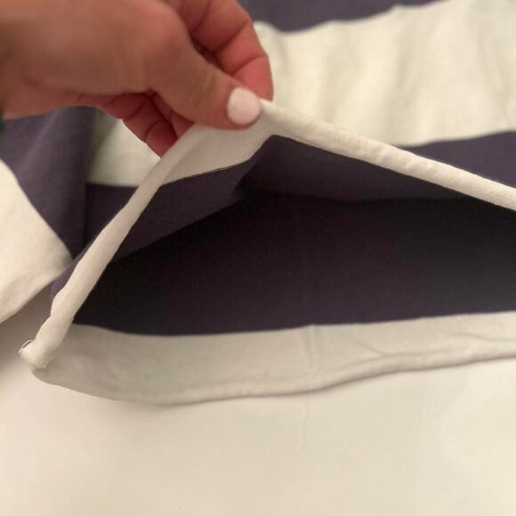 Brandy Melville Navy Blue White Striped Long Sleeve Polo Shirt Cropped - Picture 5 of 9